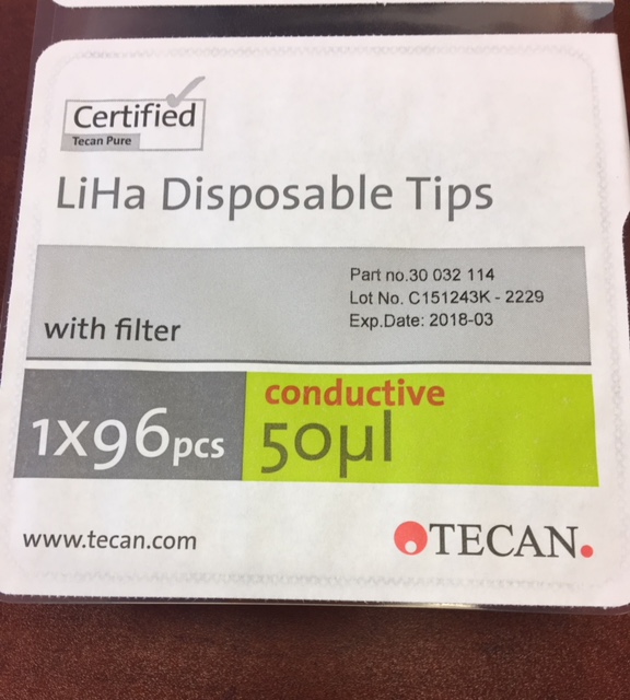 Tecan Liha Disposable Tips 50uL Conductive with Filter, Pack of 96 30032114