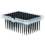 1000 uL, Tecan compatible, black conductive, pipette tips, Non-Sterile, Filtered, Blister packs of 2 racks, 24 racks per case. 96 tips per rack, 2304 tips per case.